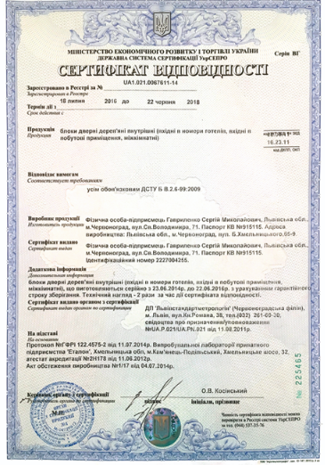 Підтвердження відповідності міжкімнатних дверей державним стандартам якості